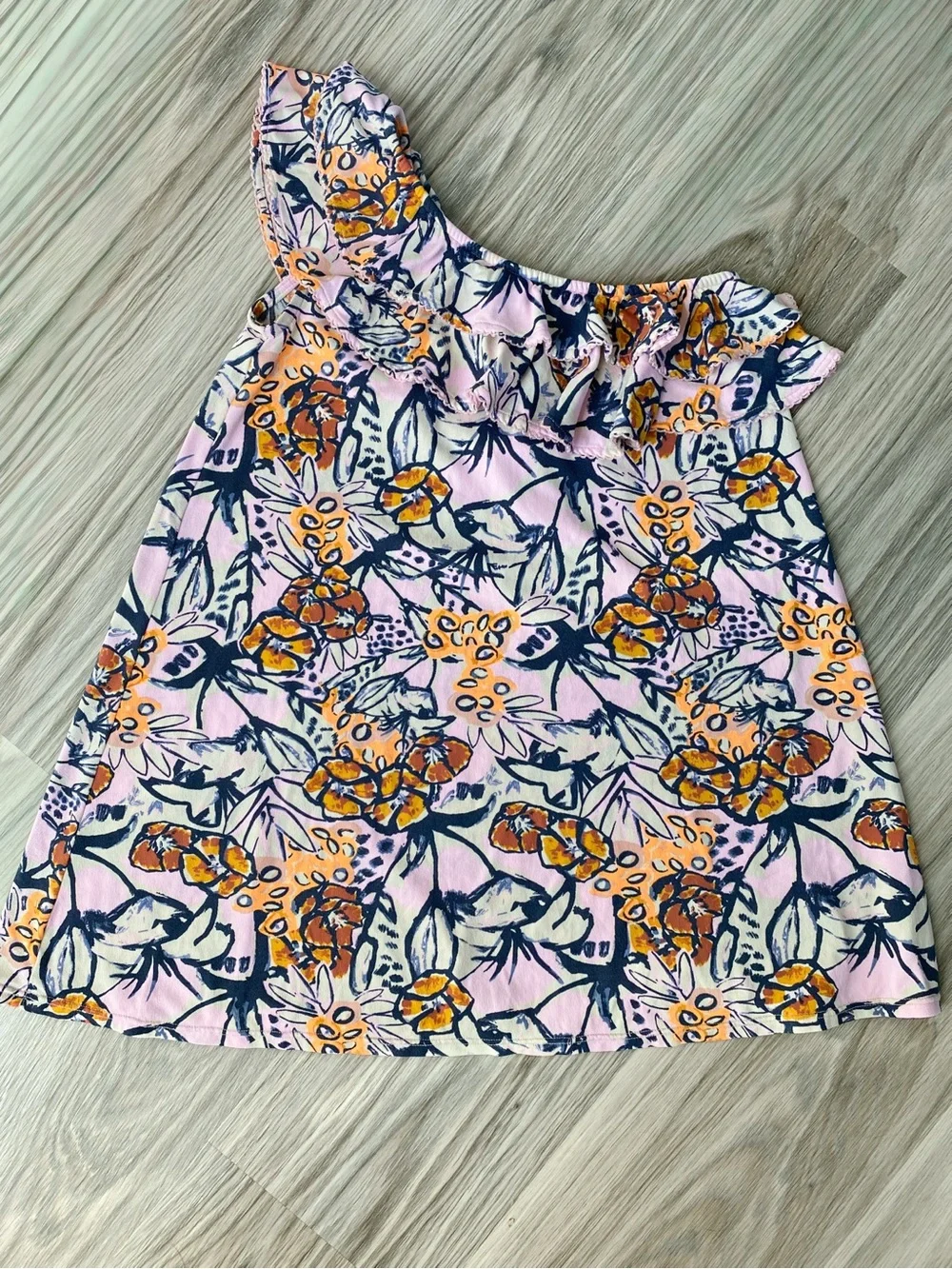 Maaji Girls One Shoulder Dress 6 Flower Petal Printed Ruffle Cover Up